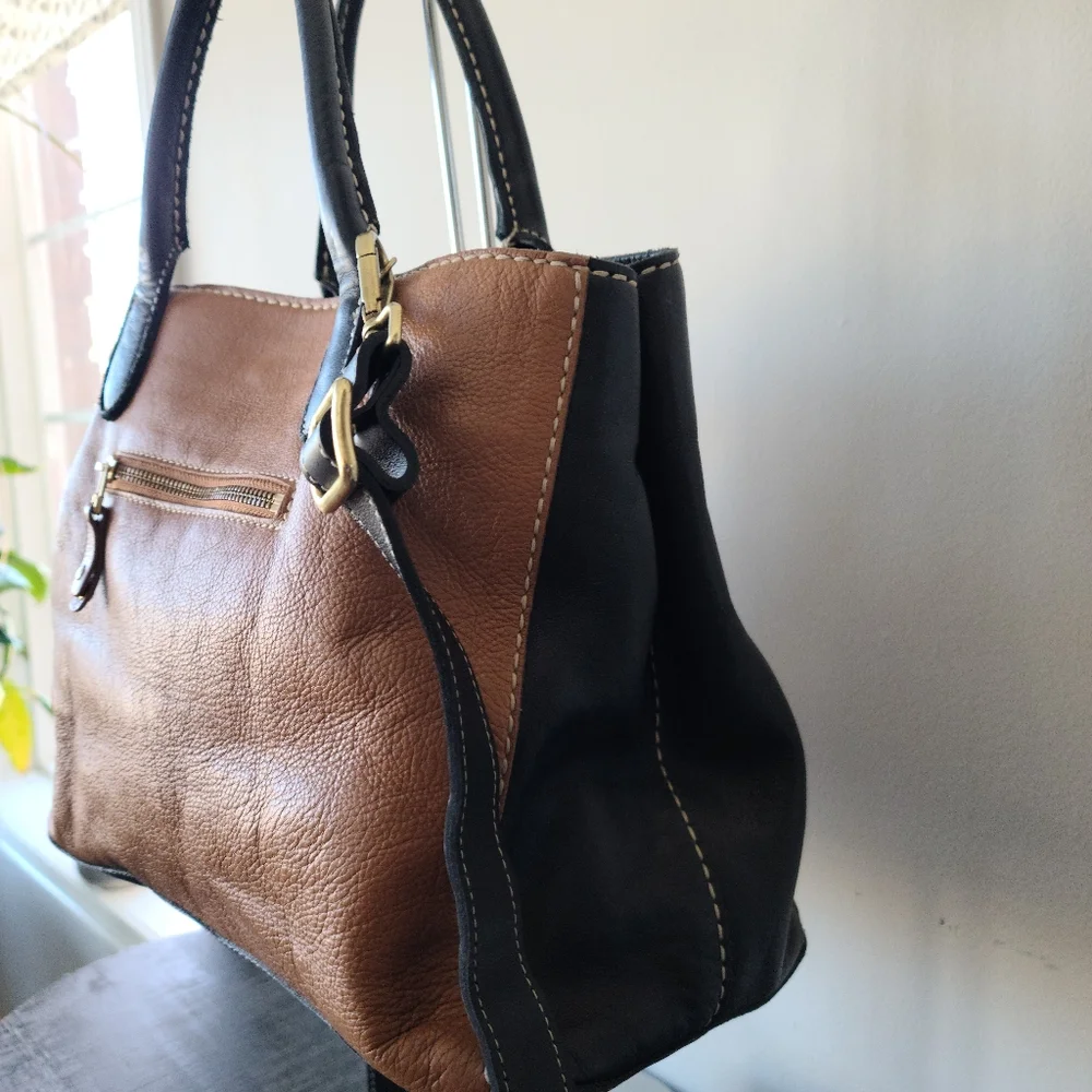 Roots Black & Tan Leather Satchel Crossbody Bag - Picture 3 of 9